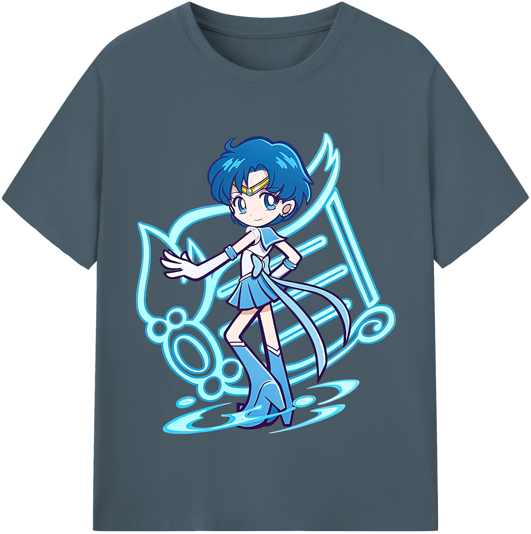 （画像用） 美少女戦士セーラームーン 水野 亜美 みずの あみ Sailor Moon Mizuno Ami 綿100％半袖Tシャツ（フロントプリント）